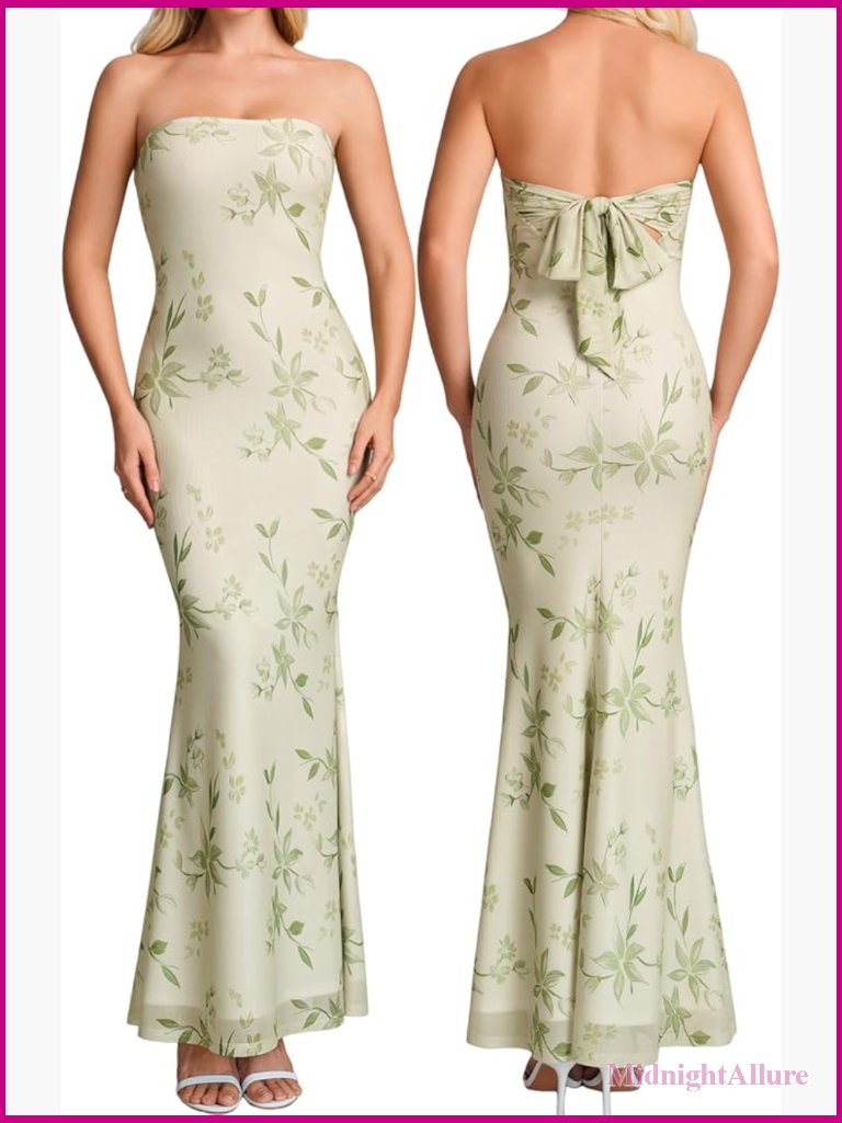 Strapless Bodycon Maxi Dress Floral Wedding Guest Formal Party